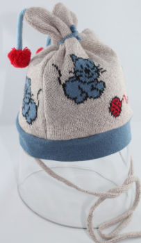 Sterntaler  Bommel- Wintermütze mit lustigem Kätzchen-Einstrick-Motiv